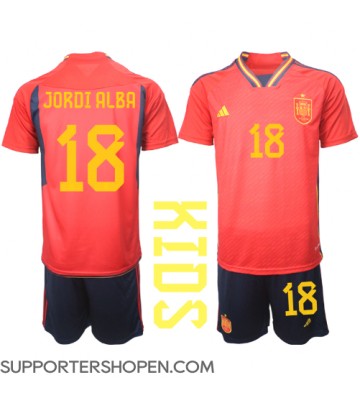 Spanien Jordi Alba #18 Hemmatröja Barn VM 2022 Kortärmad (+ korta byxor)